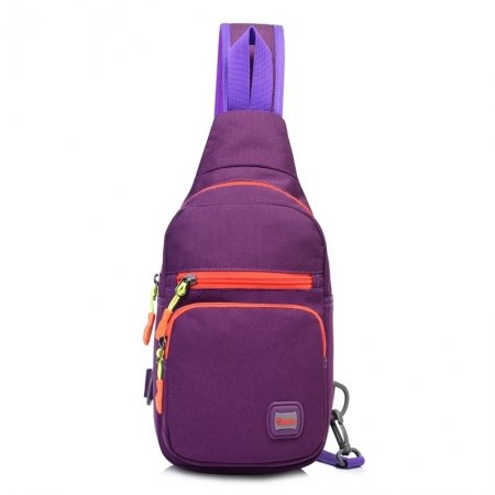 Eggplant Purple Nylon Elegant Women Small Crossbody Shoulder Chest Bag Durable Sewing Pattern Casual Travel Hiking Cycling Sling Backpack