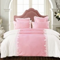 Simply Shabby Chic Coral Pink and White Romantic Vintage Victorian Lace Girly Girls Cotton Twin, Full, Queen Size Bedding Sets