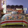 Bohemian Royal Blue Orange Brown Beige and Lime Green Rustic Western Paisley Floral Moroccan Medallion Print Full, Queen Size Bedding Sets
