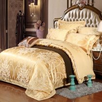 Luxury Gold Gothic Pattern Royal Style Noble Excellence Jacquard Satin Full, Queen Size Bedding Sets