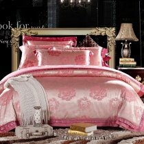 Trendy Rose Pink and Silver Asian Floral Pattern Oriental Style Girly Luxury Sequin Full, Queen Size Bedding Sets