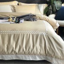 Gold and White Luxury Embroidered Border Simply Shabby Chic Noble Excellence Villa Egyptian Cotton Full, Queen Size Bedding Sets