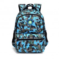 Taupe Gray Green and Aqua Blue Nylon Boys Pupil School Book Bag Military Camouflage Print Preppy Campus Backpack