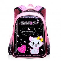 Black and Pink Patent Leather Girls Pupil Preppy Book Bag Monogrammed Cat Heart Star Bow Print School Campus Backpack