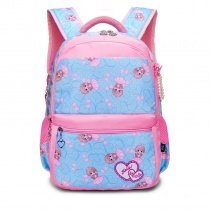 Aqua Blue and Pink Polyester Elegant Girly Girls Pupil School Book Bag Polka Dot Bow Heart Print Preppy Campus Backpack