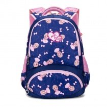 Royal Blue and Pink Polyester Elegant Girly Girls Pupil School Book Bag Polka Dot Bow Heart Print Preppy Campus Backpack