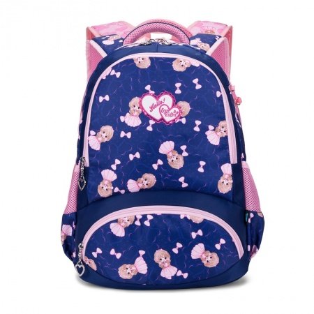 Royal Blue and Pink Polyester Elegant Girly Girls Pupil School Book Bag Polka Dot Bow Heart Print Preppy Campus Backpack