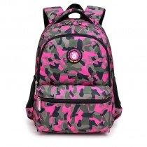Black Gray and Hot Pink Nylon Girls Pupil School Book Bag Military Camouflage Print Kids Preppy Campus Backpack