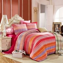Pastel Orange Yellow Red Blue and Beige Rainbow Stripe Print Bright Colorful Ombre Full, Queen Size Bedding Sets