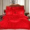 Elegant Red Flower and Heart Ruffle and Lace Romantic Shabby Chic Luxury Jacquard Satin Full, Queen Size Bedding Sets