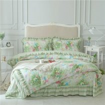 Beautiful Lime Green Beige Blue Gold and Hot Pink Floral Print French Country Full, Queen Size Bedding Sets