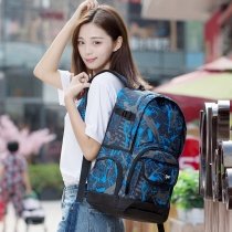Oversized Black and Blue Oxford Senior Campus Book Bag Punk Rock and Roll Style Geometric Boys High School Backpack