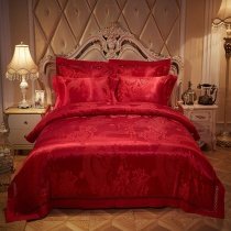 Red Dragon Pattern Oriental Style Sequin Soft Jacquard Satin Full, Queen Size Bedding Sets