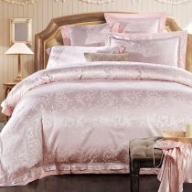 Dusty Pink Scroll Pattern Sequin Boutique Vintage Soft Jacquard Satin Full, Queen Size Bedding Sets