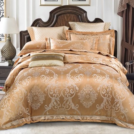 Metallic Gold Glam Style Victorian Gothic Pattern Royal Style Jacquard Full, Queen Size Bedding Sets