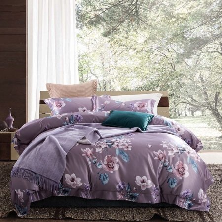 White and Gray Flower Asian Inspired Soft Full, Queen Size Bedding Sets