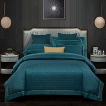 Dark Teal Luxury Royal Style Shiny Jacquard Satin Full, Queen Size Bedding Sets
