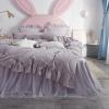 Gray Lace and Bow Vintage Shabby Chic Embroidered Ruffle Full, Queen Size Bedding Sets