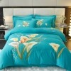 Aqua Blue Lily Flower Oriental Full, Queen Size Bedding Sets