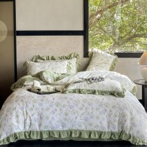 Green Flower Country Chic Ruffle Full, Queen Size Bedding Sets