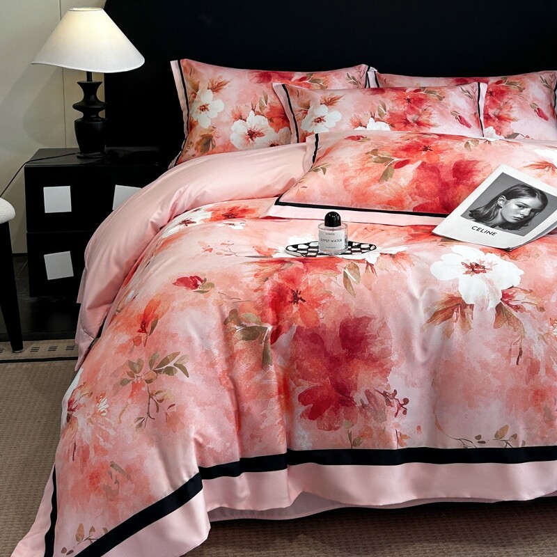 Pink Blossom Pastel Style Soft Full, Queen Size Bedding Sets
