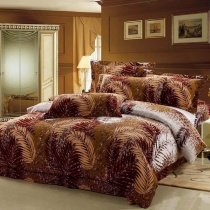 Rust Orange White and Purple Autumn Plants Scene Pteridophyte Print Full, Queen Size 100% Cotton Bedding Sets