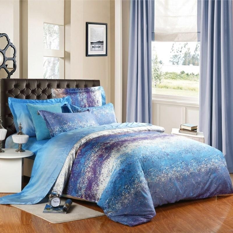 Sky Blue Purple and White Elegant Unique Adults Graffiti Print Full