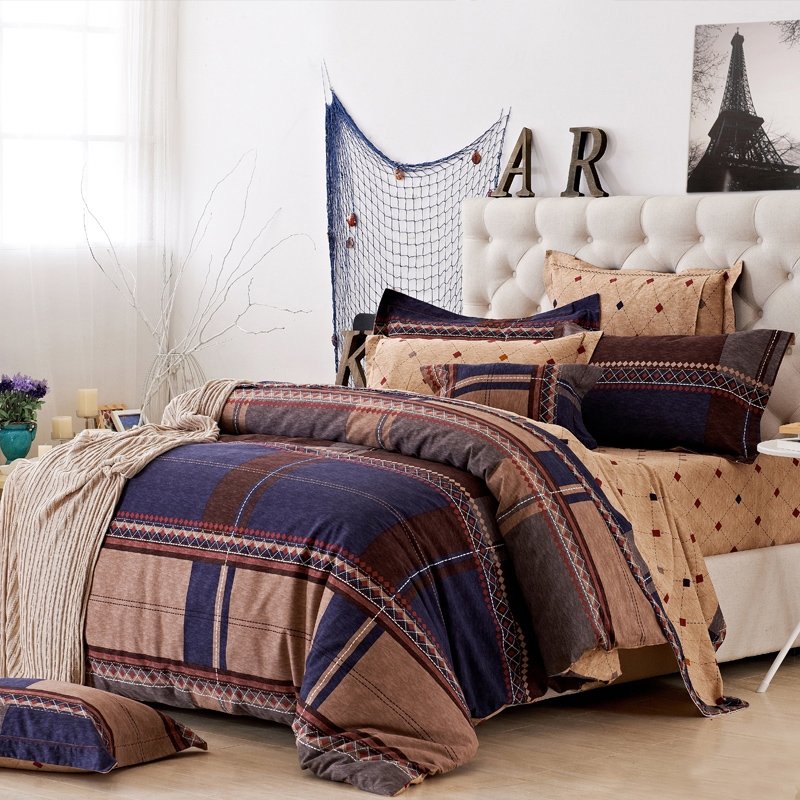 Navy Blue and Brown Retro Grid and Stripe Classic Simply Chic 100