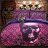 Ruby and Deep Purple Skull Print Tribal Plaid Hipster Style Abstract Design Flannel Full, Queen Size Bedding Sets