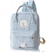 Light Blue Canvas White Christmas Deer Girls School Book Bag Cute Animal Casual Travel Hiking Sewing Pattern 13 Inch Laptop Backpack