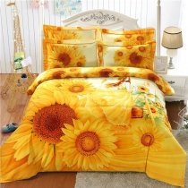 Orange Yellow and White Girl and Sunflower Print Princess Style Stylish and Elegant 100% Brushed Cotton Full, Queen Size Bedding Sets