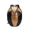 Personalized Black Leather Embossed Metallic Gold Snake-shaped Men Travel Backpack Punk Rock and Roll Spike Rivet Studded School Book Bag