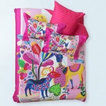 Rose Navy Yellow Green Red and White Bright Colorful Flower Print Jungle Animal Themed 100% Cotton Full, Queen Size Bedding Sets