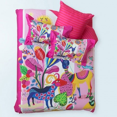 Rose Navy Yellow Green Red and White Bright Colorful Flower Print Jungle Animal Themed 100% Cotton Full, Queen Size Bedding Sets