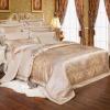 Boutique Champagne Gold Ethnic Inspired Indian Tribal Pattern Embroidered Design Jacquard Satin Full, Queen Size Bedding Sets