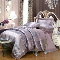 Glitter Silver and Taupe Gray Vintage Flower Pattern Rustic Style Classic Lace Design Jacquard Fabric Full, Queen Size Bedding Sets