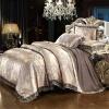 Gold and Coffee Rococo Pattern Abstract Design Vintage BOHO Style Jacquard Satin Full, Queen Size Bedding Sets for Adult