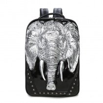 Black Patent Leather with Metallic Silver Elephant Boys School Campus Book Bag Punk Style Rivet Studded Casual Travel Laptop Backpack