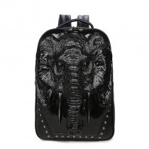 Punk Style Black Patent Leather Rivet Studded Travel Laptop Backpack Personalized Elephant Cool Boys Preppy School Campus Book Bag