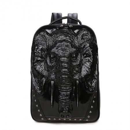 Punk Style Black Patent Leather Rivet Studded Travel Laptop Backpack Personalized Elephant Cool Boys Preppy School Campus Book Bag
