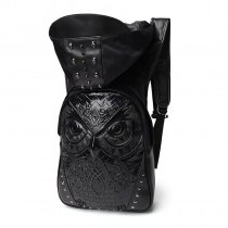 Personalized Black Patent Leather Cool Boys School Book Bag Punk Style Embossed Owl Spikes Skull Rivet Studded Travel Backpack with Hat