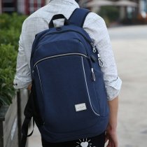 Lightweight Solid Dusty Blue Polyester Masculine Casual Travel Laptop Backpack Durable Sewing Pattern Boys Large School Campus Book Bag