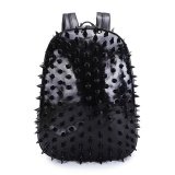 Personalized Black Patent Leather Cool Boys School Book Bag Punk Rock and Roll Style Spikes Rivet Studded Travel 14 Inch Laptop Backpack