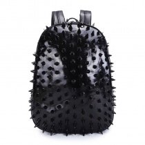 Personalized Black Patent Leather Cool Boys School Book Bag Punk Rock and Roll Style Spikes Rivet Studded Travel 14 Inch Laptop Backpack