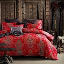 Red Gold and Blue Tribal Paisley Pattern Vintage Bohemian Style Noble Excellence 100% Cotton Full, Queen Size Bedding Sets