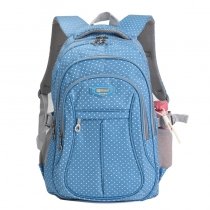Sturdy Waterproof Slate Blue and White Nylon Girls School Campus Book Bag Stylish Polka Dot Print Lightweight Travel Backpack