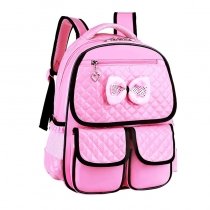Sparkle Pink Patent Leather with Black Trim Quilted Girls Flap School Backpack Elegant Cute Bow Lace Pupil Preppy Campus Book Bag