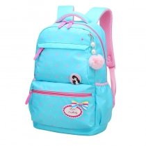 Sturdy Aqua Blue Polyester Cute Bow Elegant Girls School Backpack Fashion Polka Dot Star Print Key Chain Pupil Preppy Campus Book Bag