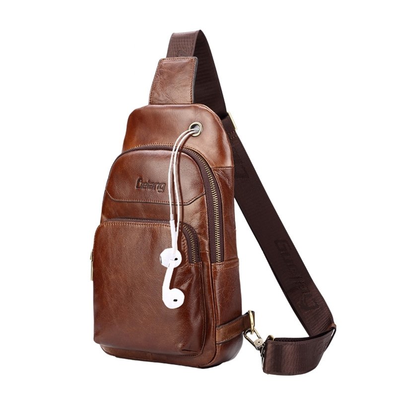 Burnt Brown Distressed Waxed Genuine Cowhide Leather Sling Backpack ...