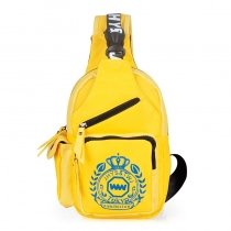 Lightweight Yellow Nylon Anti Theft Crossbody Shoulder Chest Bag Unusual Medallion Crown Monogrammed Print Casual Travel Sling Backpack